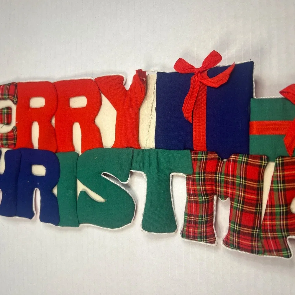 Vintage Merry Christmas Santa 3D Sign Letters Fabric Wall Hanging Decor 34